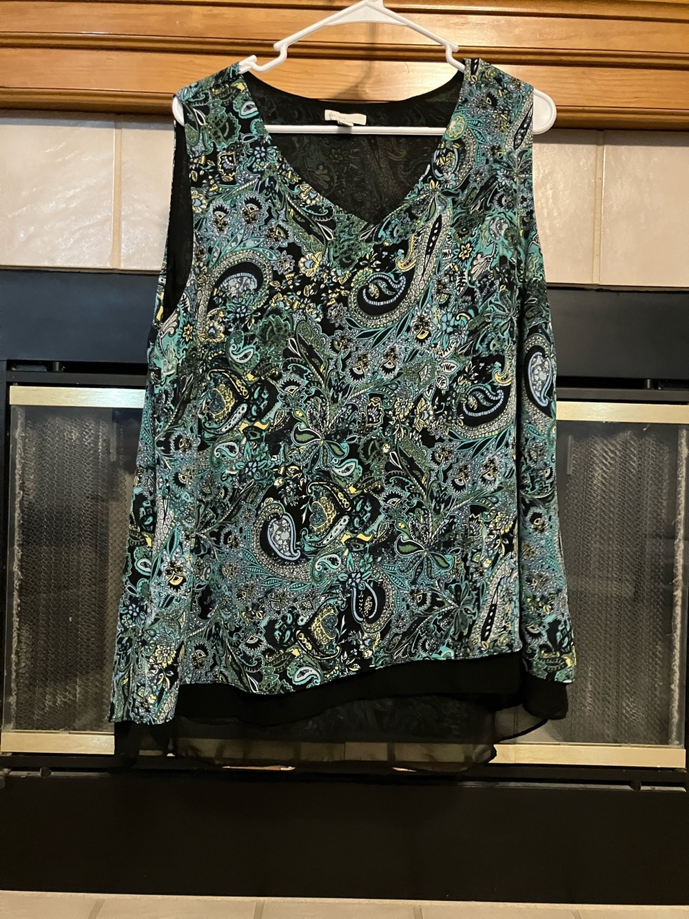 Cato Teal & Black Paisley V-Neck Sleeveless Tank